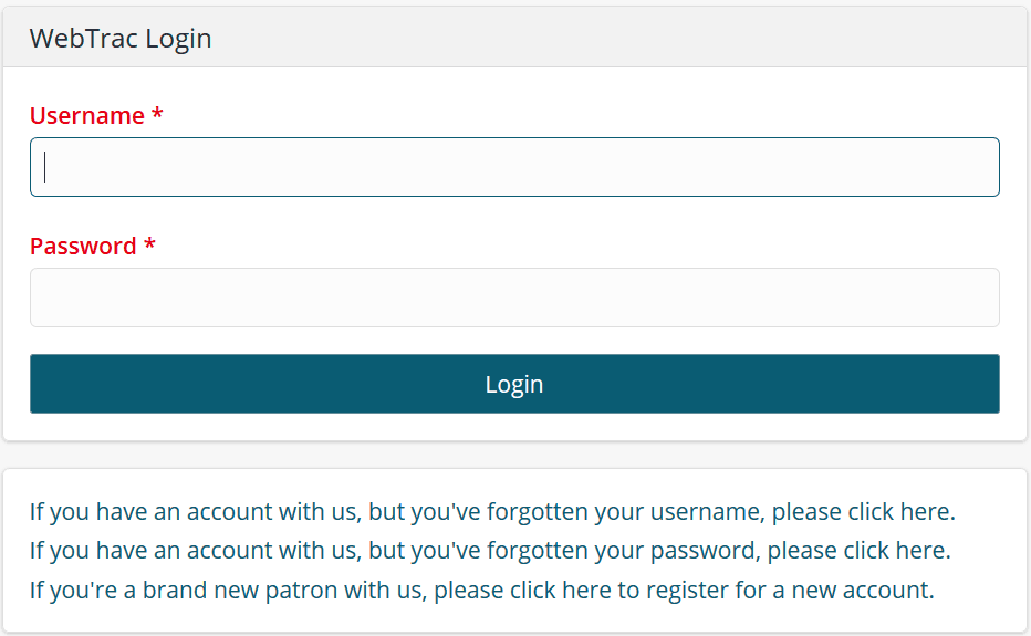 2. WebTrac Login Screen